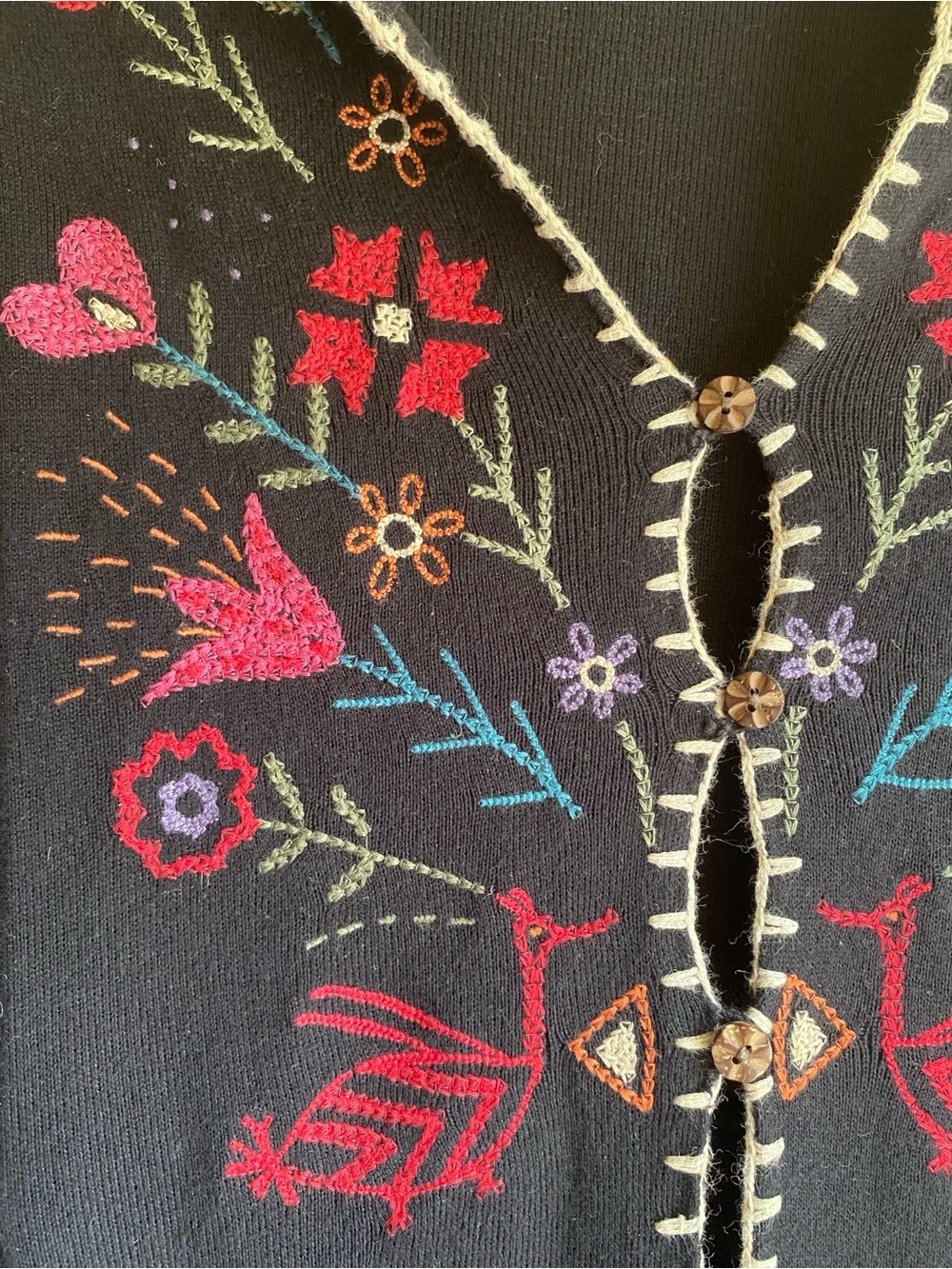 Gudrun Sjoden embroidered flowers and birds 100% Organic Cotton Cardigan Size M - Picture 2 of 11